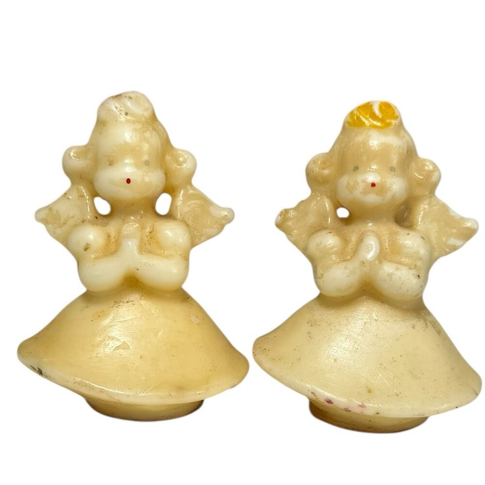 Vintage 50s Gurley Christmas‎ Angel Candles Pair Celestial Heavenly Wax Girls 2"